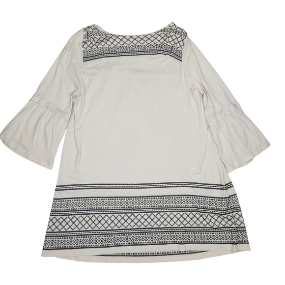J. Jill Tops - J Jill Embroidered  Peasant Boho Cream Tunic Blouse L Tall Bell Flounce Sleeve